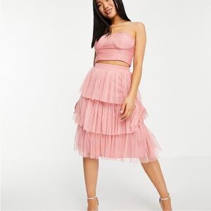 New Anaya With Love tiered ruffle midi skirt in Blush US 8P
